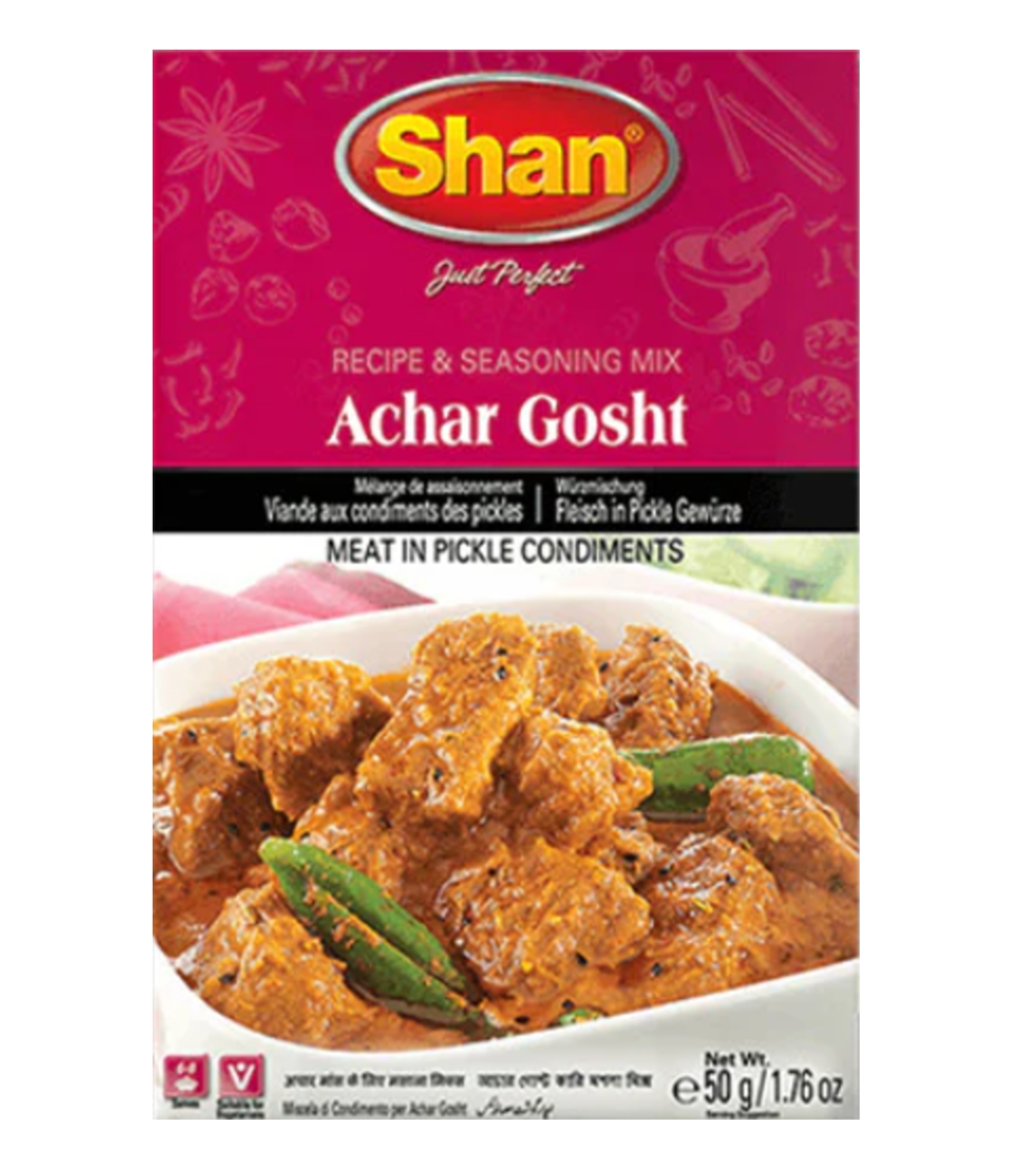 Shan Achar Gosht Masala available at Worldfoodhub – Premium spice mix for authentic Pakistani Achar Gosht and curries