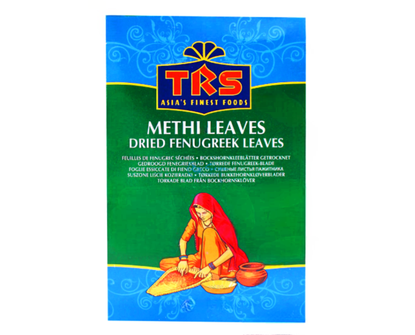 TRS Kasuri Methi Dried Fenugreek Leaves (100g, 500g) available at Worldfoodhub for authentic Indian cooking